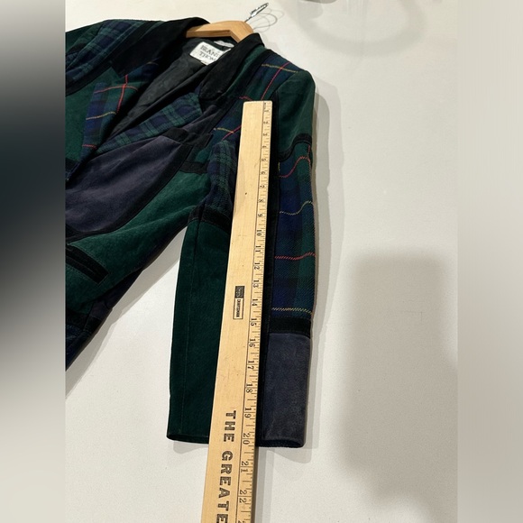 Brandon Thomas Plaid Suede Patchwork Blazer Jacket Green Vintage Womens Small - Picture 8 of 9